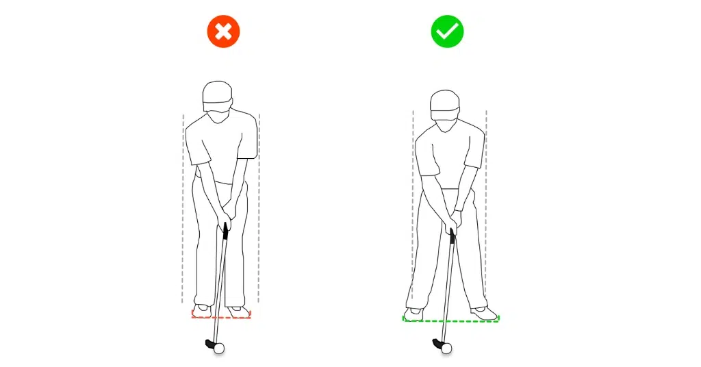 Narrow Stance Fault in Golf Swing Setup Illustration